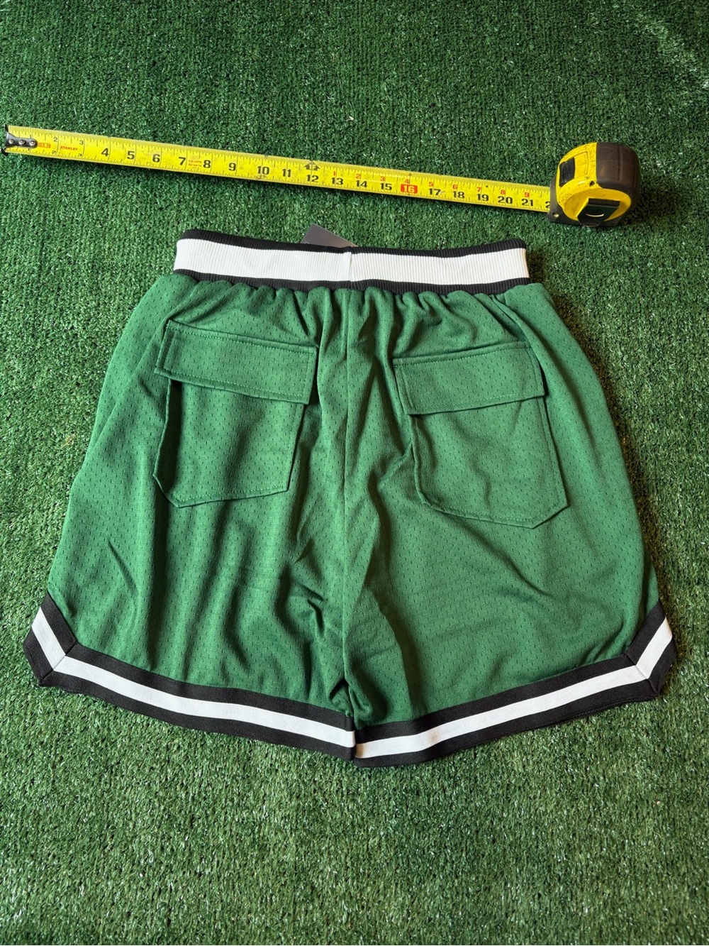 Rhude Green Mesh Athletic Shorts with Yellow Drawcord - Picture 4 of 7